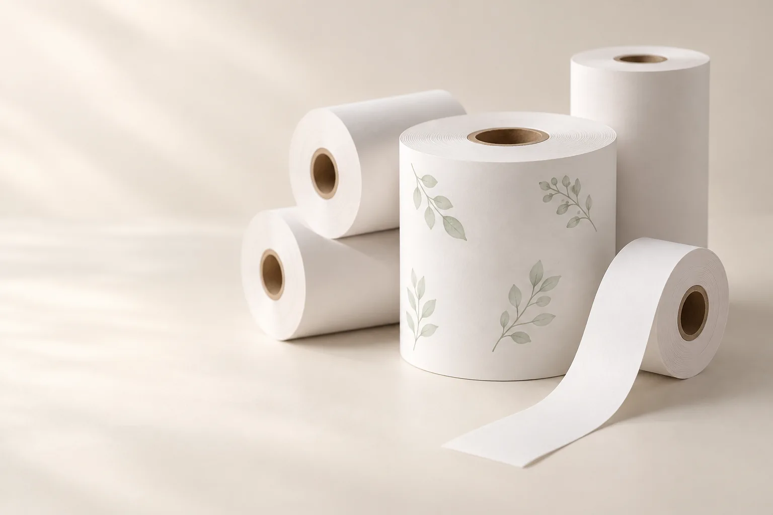 Illustrative blank and printed paper rolls